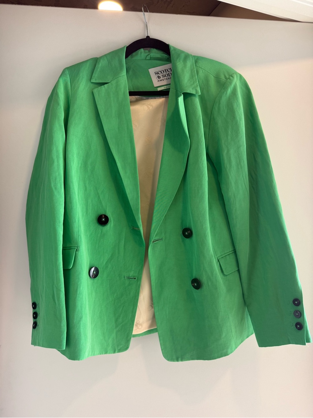 Scotch & Soda Bright Green Linen Double-Breasted Blazer